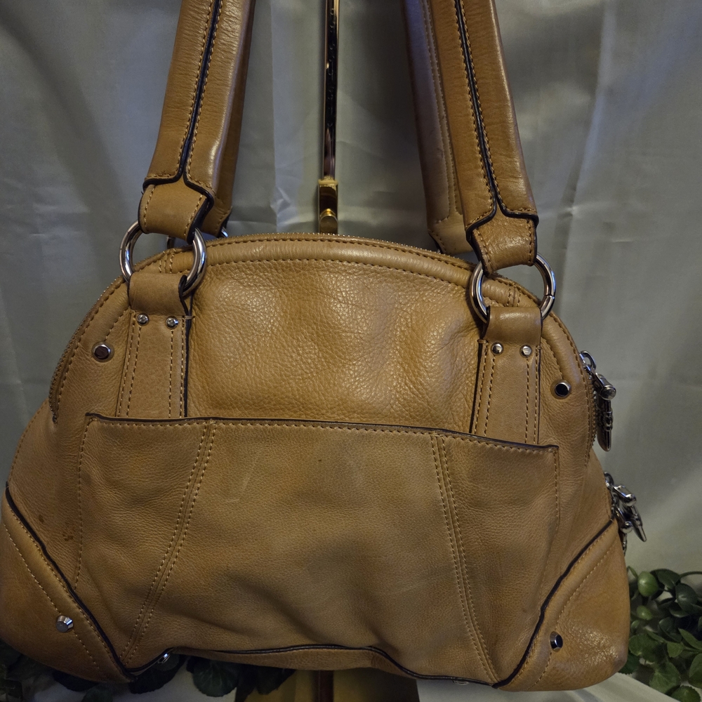 B. Makowsky Genuine Leather Satchel Tan Brown Shoulder Bag w/ Dust Bag - Picture 7 of 17